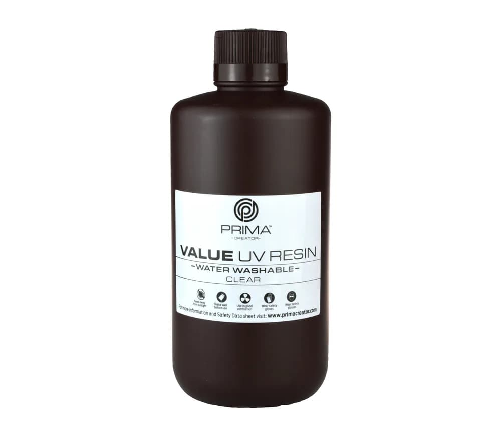 Rășină 3D PrimaCreator Value Water Washable UV – 1 kg – Clear — miniatură
