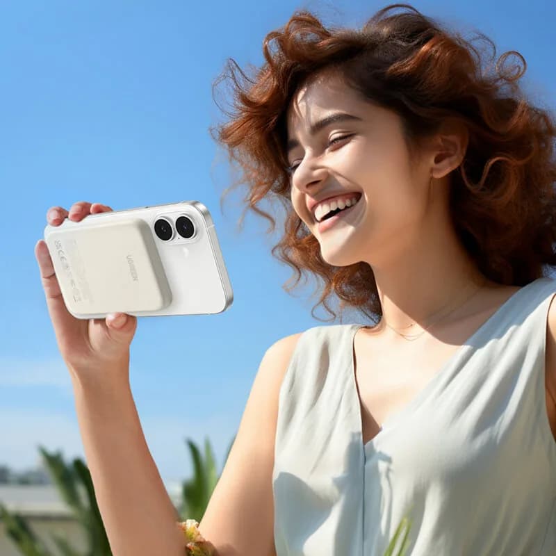 POWER BANK Ugreen "PB560", 5000mAh, 15W, prindere magnetica Iphone 12 and later, 1 x USB Type-C input/output, bej, "25207" - 6941876222070 — miniatură