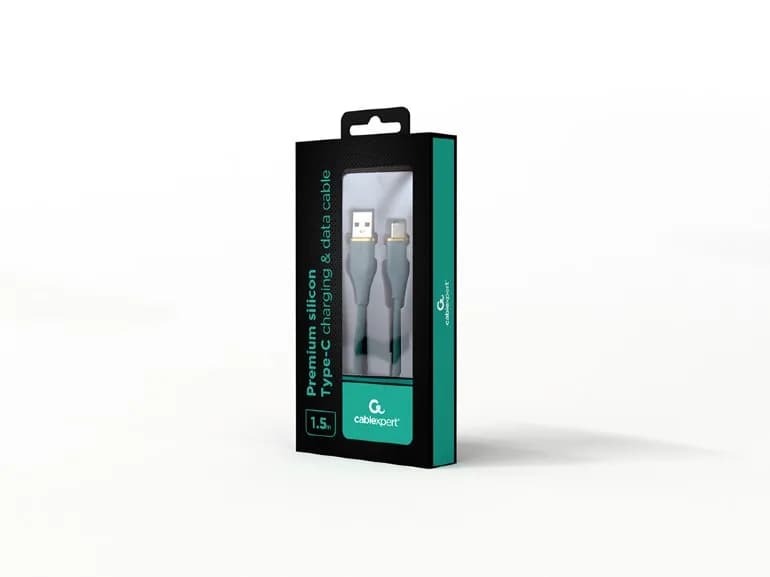 CABLU alimentare si date GEMBIRD, pt. smartphone, USB 2.0 (T) la USB 2.0 Type-C (T), 1.5m, protectie silicon, verde, "CC-USB2S-AMCM-1.5M-G" — miniatură