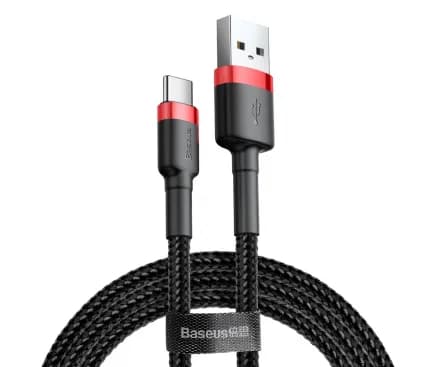 CABLU alimentare si date Baseus Cafule, Fast Charging Data Cable pt. smartphone, USB la USB Type-C, 100W, braided, 2m, rosu + negru "CATKLF-C91" - 6953156278240