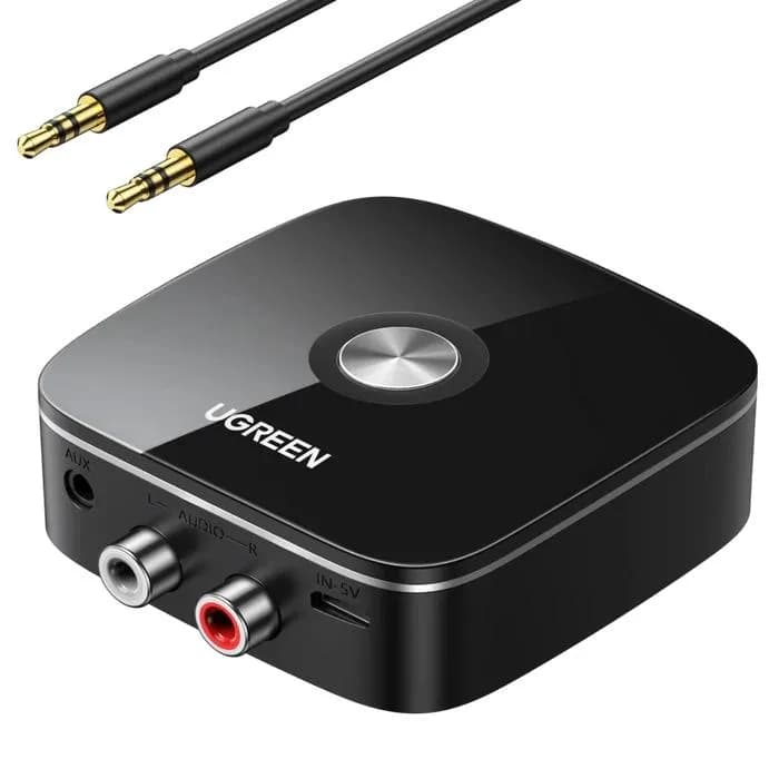 ADAPTOR Bluetooth audio Ugreen, "CM123" acumulator inclus, 1 x jack 3.5mm, 2xRCA output, convertor audio wireless,versiune bluetooth 5.0 A2DP, negru "30445" - 6957303834457