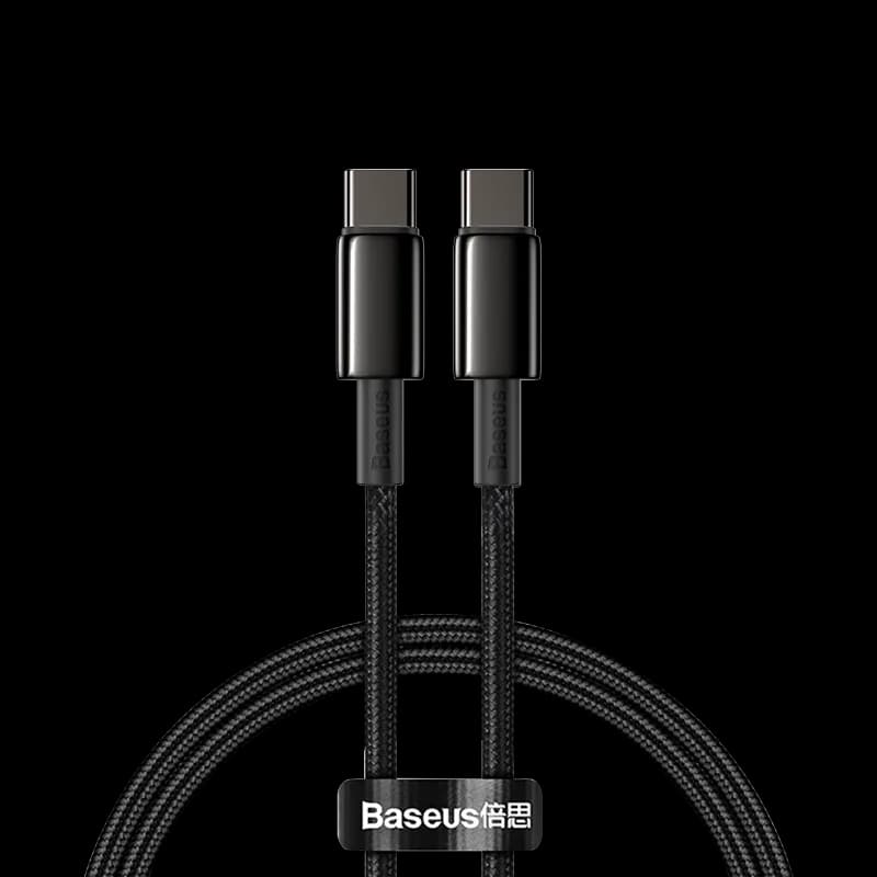Cablu alimentare si date Baseus Tungsten Gold, Fast Charging, USB Type-C la USB Type-C, putere 100W, brodat, 1m, negru