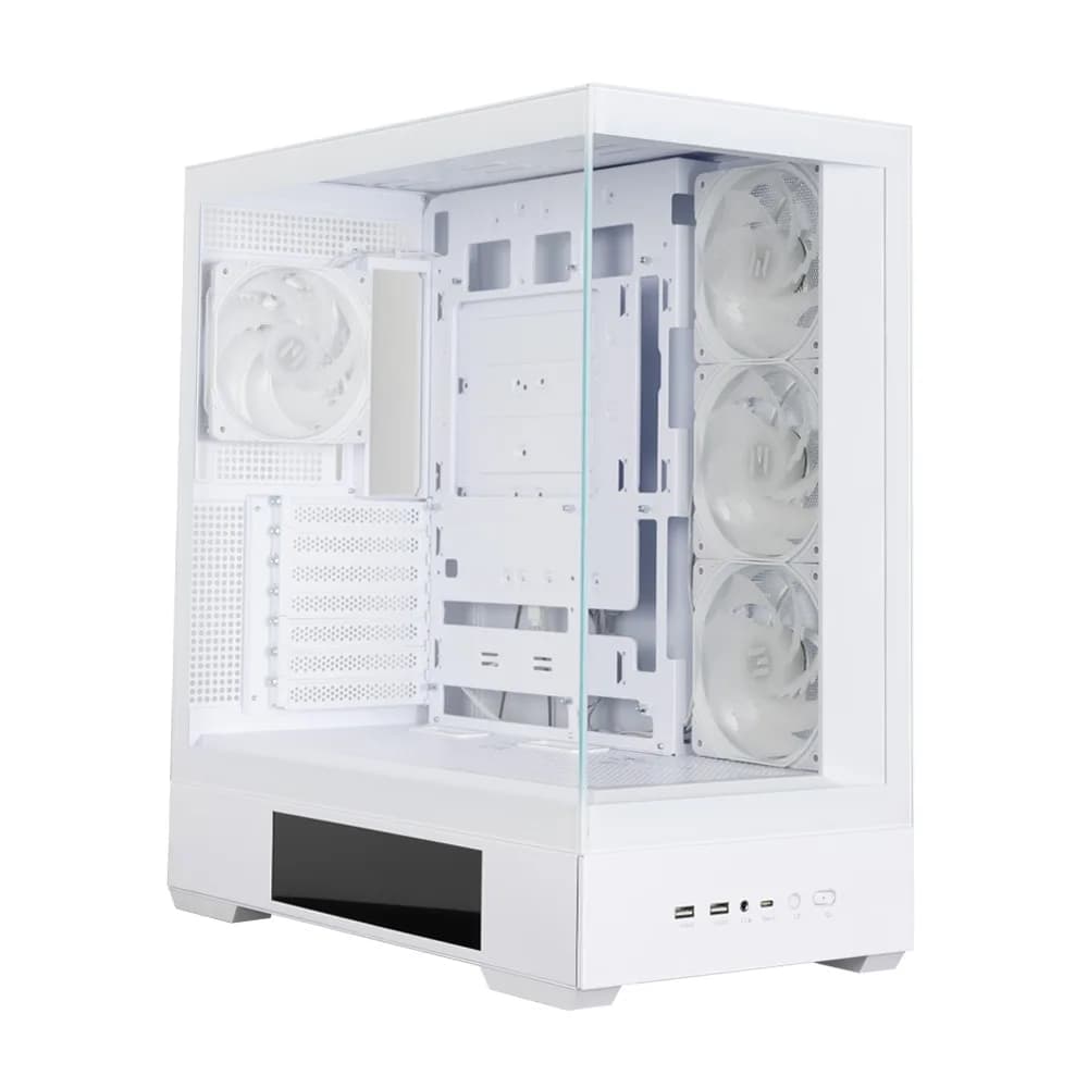 CARCASA Zalman "P40 DS", middle tower, gaming, fara sursa, suporta 10xfan, 4xfan inclus, PSU shroud, display 9.1inch, MB BTF, USB Type-C x 1, USB 3.1 gen1 x 2, audio+mic, alb, "P40 DS White" — miniatură