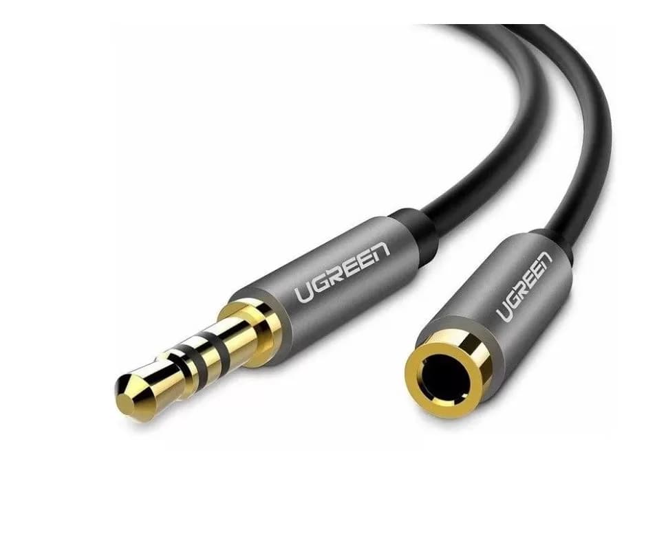 CABLU audio Ugreen, "AV118" stereo 3.5 mm jack (T) la 3.5 mm jack (M),conectori auriti, braided, 1m, negru "40673" - 6957303846733