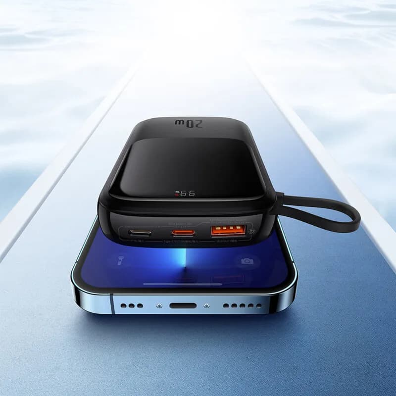 POWER BANK Baseus Qpow Pro Digital Display, 20000mAh, 20W, 1 x cablu integrat Iphone Lightning output, 1 x USB, 1 x USB Type-C, negru, "PPQD040001" - 6932172619671 — miniatură