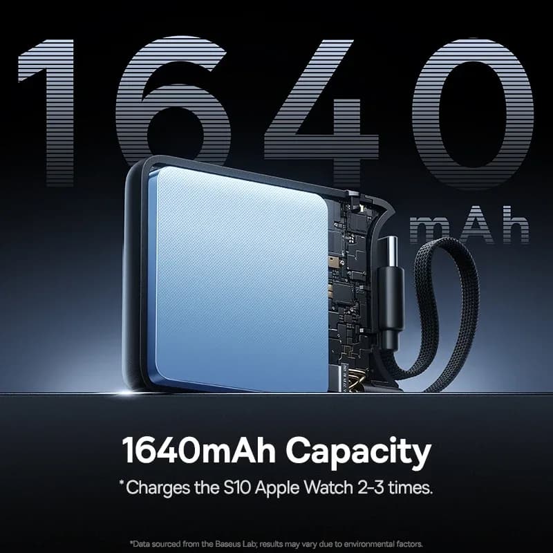 POWER BANK Baseus EnerFill FW11, 1640mAh, compatibil cu Apple Watch, 5W, cablu integrat 1 x USB Type-C, negru, "E0205301" - 6953156298989 — miniatură