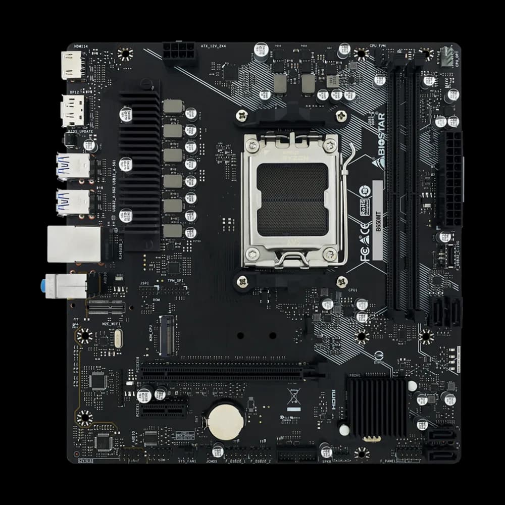 Placa de baza Biostar "B650MT", skt. AM5, chipset AMD B650, mATX, 2 x DDR5 max. 128 GB, USB 3.2 gen 2, 4 x SATA, 1 x M.2, PCIe 4.0, HDMI 1.4 4K, Display Port 1.2, "B650MT"