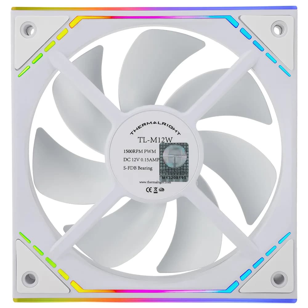 VENTILATOR Thermalright "TL-M12W", 120mm, 1500 RPM, S-FDB Bearing, 47.6 CFM, LED ARGB, 4pin PWM, alb, "TL-M12W" — miniatură