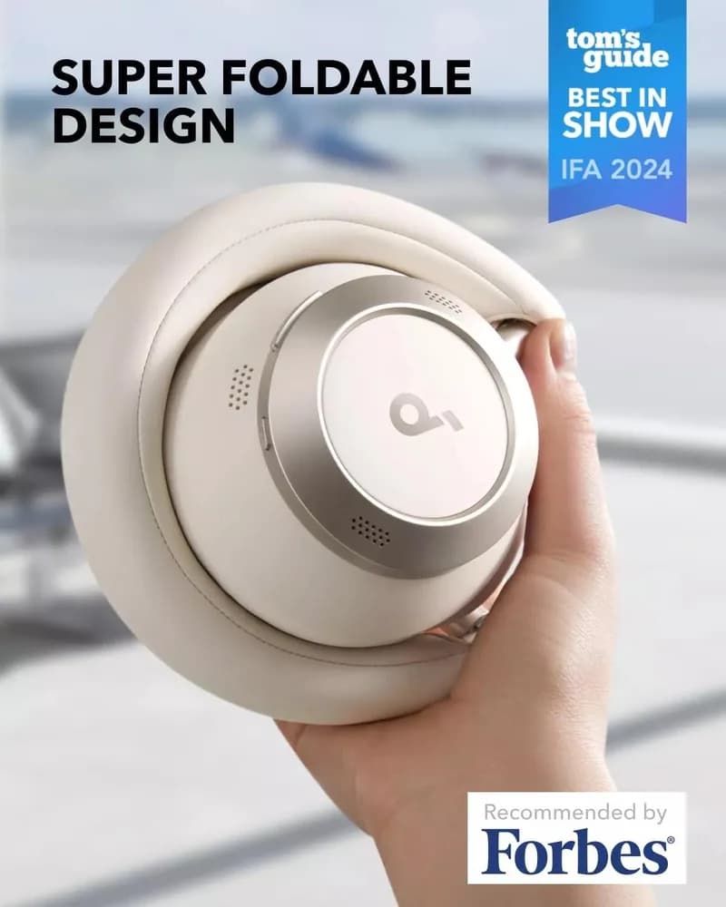 Casti Anker "Soundcore Space One Pro", Over-Ear, utilizare multimedia, Bluetooth 5.3, 4 x mic, durata baterie pana la 60 ore, pliabile, ANC, alb, "A3062G21" - 0194644186838 — miniatură