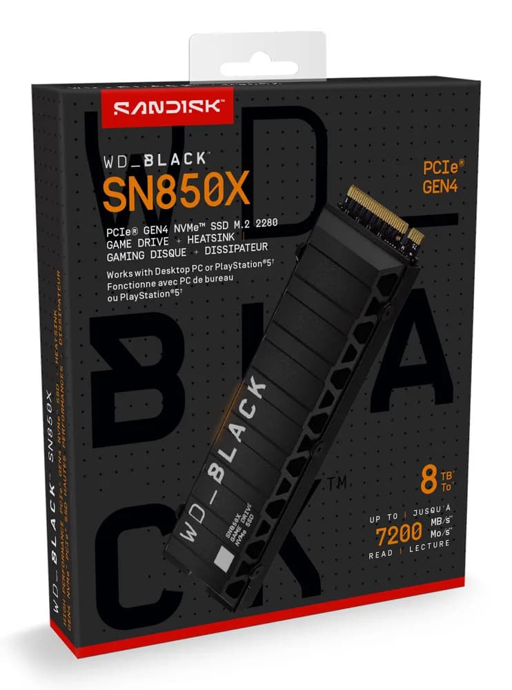 SSD WD Black SN850X HeatSink 8TB M.2 2280 PCIe Gen4 x4 NVMe, Read/Write: 7200/6600 MBps, IOPS 1200K/1200K, TBW: 4800 "WDS800T2XHE-00CDD0" — miniatură