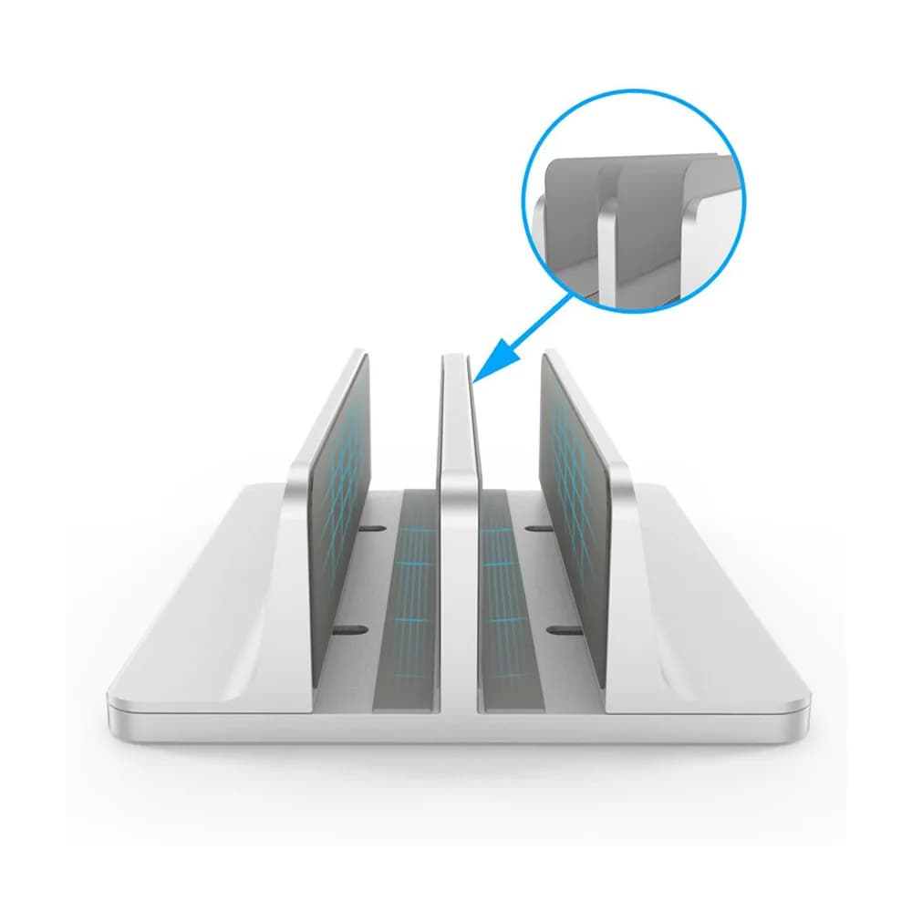 STAND SPACER vertical, notebook 14/17", dublu, protectie impotriva zgarieturilor, latime ajustabila, argintiu, aluminiu sablat, "SPS-Vertical" — miniatură