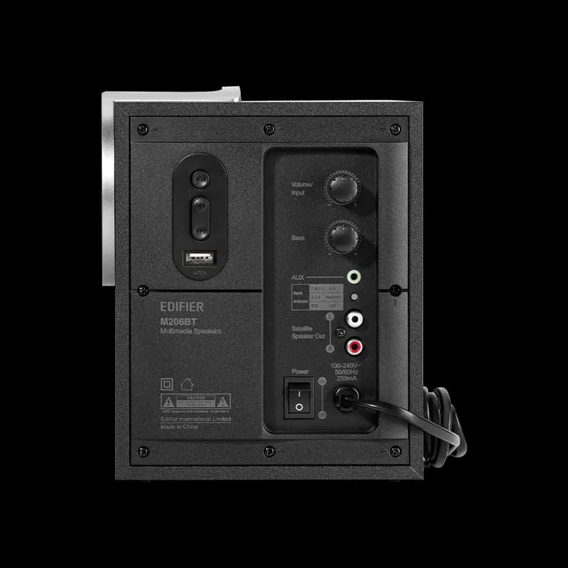 BOXE EDIFIER 2.1, RMS: 34W (2 x 8W, 1 x 18W), bluetooth, volum, bass; raport semnal-zgomot: #25dBA, frecventa raspuns - sateliti: 210Hz - 20kHz, black, "M206BT" — miniatură
