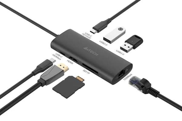 Hub USB A4TECH DST-80C, USB-C, 8 porturi, HDMI, Gri — miniatură