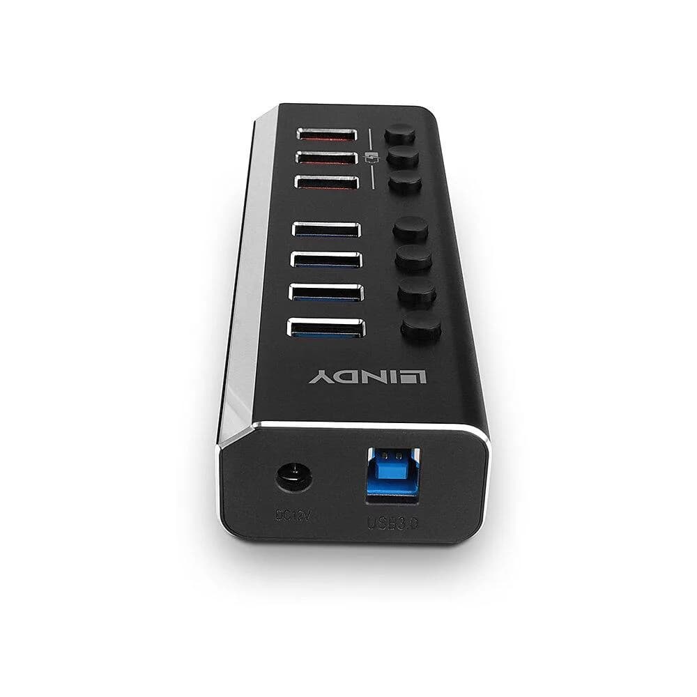 Hub USB LINDY USB-A, 8 porturi, Negru — miniatură