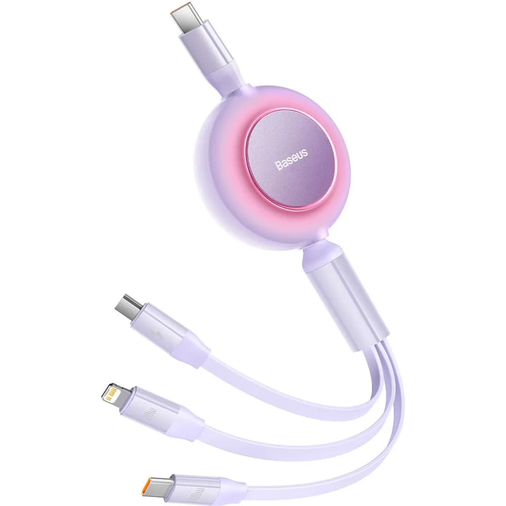 CABLU alimentare si date Baseus Bright Mirror 2, retractabil 3-in-1, pt smartphone,USB Type-C la Micro-USB + Lightning + USB Type-C 100W, 1.1m, violet "CAMJ010205" - 6932172609153 — miniatură