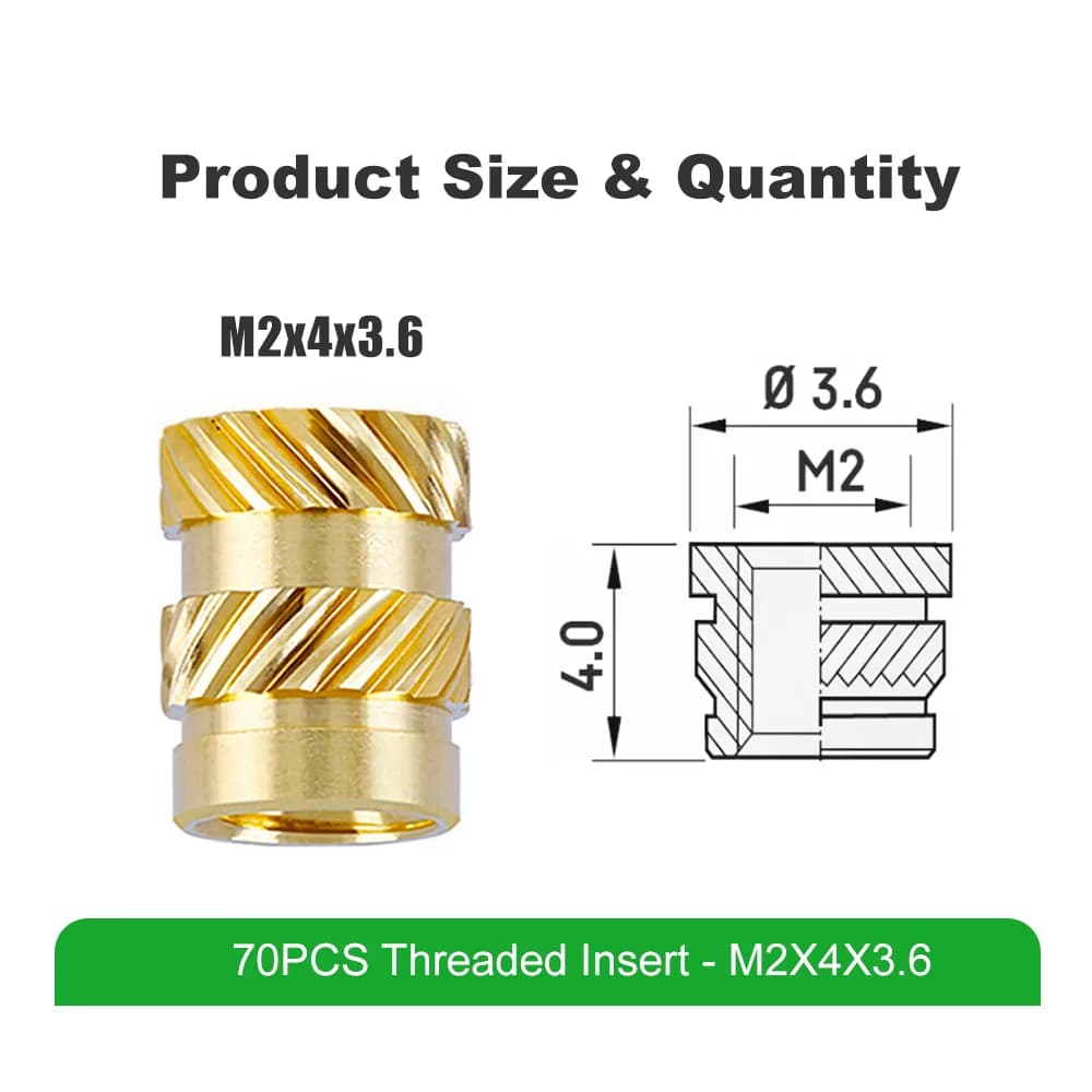 Inserturi filetate Mintion M2 x 4 mm x 3,6 mm Threaded Insert Set – 70 buc — miniatură