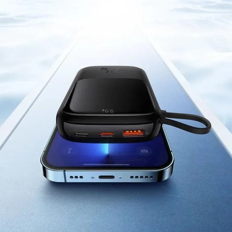 POWER BANK Baseus Qpow Pro Digital Display, 10000mAh, 22.5W, 1 x cablu integrat USB Type-C output/input, 1 x USB, 1 x Lightning, negru, "PPQD020101" - 6932172608484 — miniatură