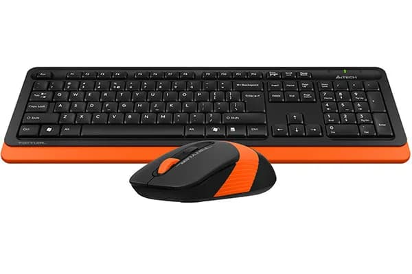 Kit TASTATURA si Mouse A4TECH, "Fstyler FG10+FGK10", wireless, 104 taste format standard, mouse 2000dpi, 4/1 butoane, negru & portocaliu, "FG1010 Orange" — miniatură