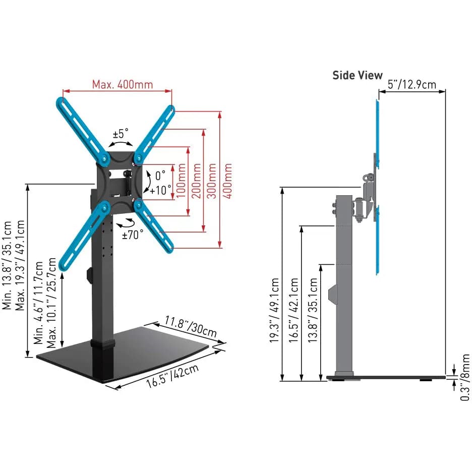 Suport TV de podea, Barkan S320.B, Fix, 29"-58", VESA 400x400, suporta pana la 25kg, Negru — miniatură