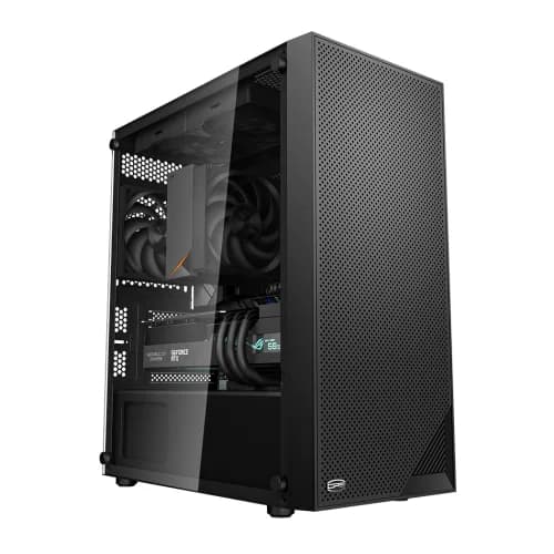 CARCASA PCCooler middle tower, gaming, fara sursa, suporta 7xfan, , PSU shroud, USB 3.1 gen x 1, USB 2.0 x 2, audio+mic, 5 sloturi expansiune, negru, "C3B310-BKP0-GL" — miniatură