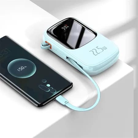 POWER BANK Baseus Qpow2 Digital Display, 20000mAh, 22.5W, 2 x USB Type-C output/input, 1 x Lightning, 1 x USB, include cablu USB la USB Type-C 30cm, albastru "PPQD030103" - 6932172618179 — miniatură