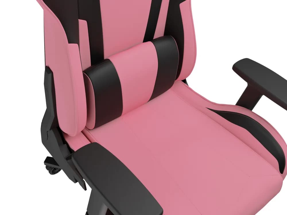 Scaun gaming Genesis Nitro 720, piele ecologica, reglabil pe inaltime, suporta pana la 150 kg, inaltime reglabila 46.5 - 53.5 cm, spatar ajustabil 135°, dimensiuni roti 60mm, negru/roz — miniatură
