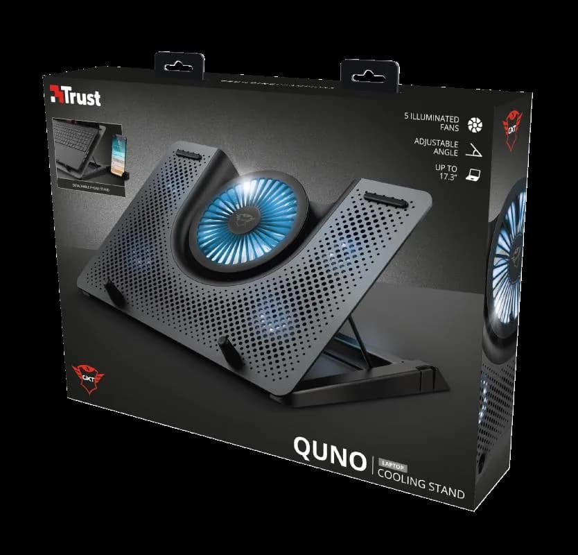 Stand/Cooler notebook Trust GXT 1125 Quno, max 17.3 inch, 5 ventilatoare, suport de telefon detasabil — miniatură