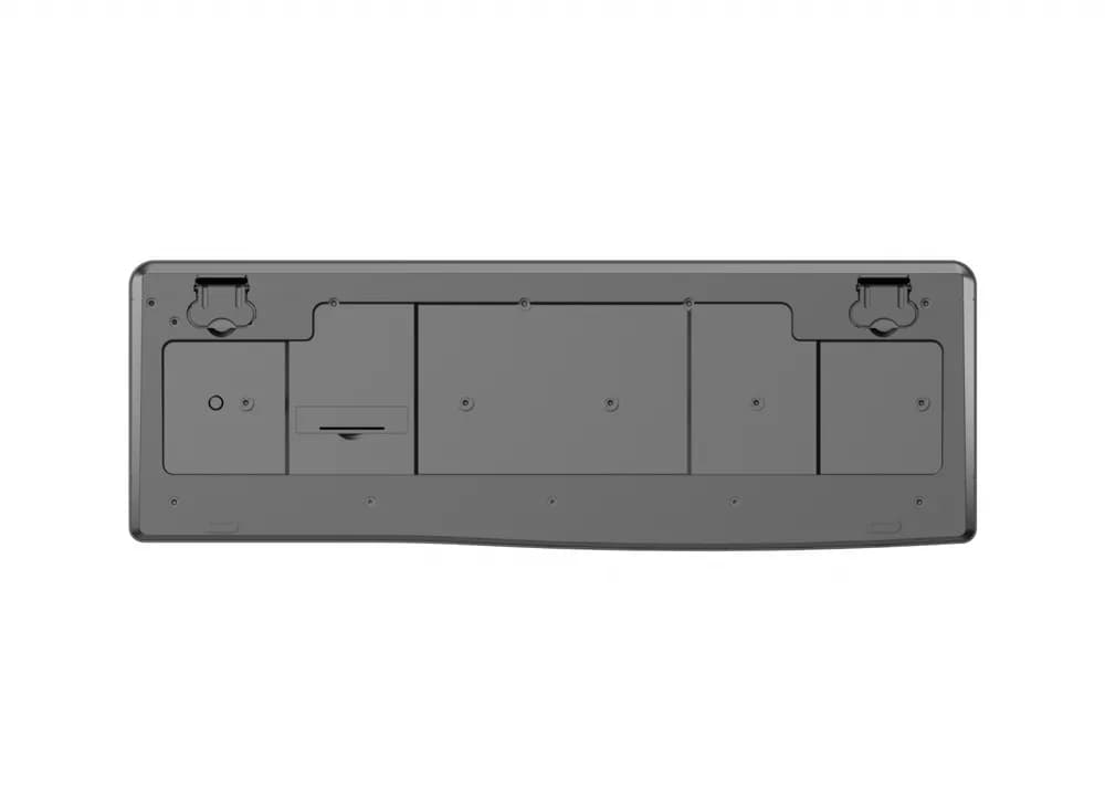 Tastatură wireless 2.4G SRXK-SKB706W, Tastatură: cu rând independent de taste multimedia, Mod Wireless: 2.4G, Număr taste: 104 + 9 taste rapide, Material: ABS, Culoare: Negru, Chipset: Huntersun, Tip interfață: USB, Dimensiune: 442*152*25mm ; 440g, Baterie: 1*AAA (nu este inclusă) — miniatură