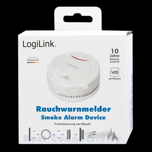 DETECTOR de fum LOGILINK, montare tavan/ perete, alarma 85 dB, buton test, baterie 3V, VdS, alb "SC0010" — miniatură