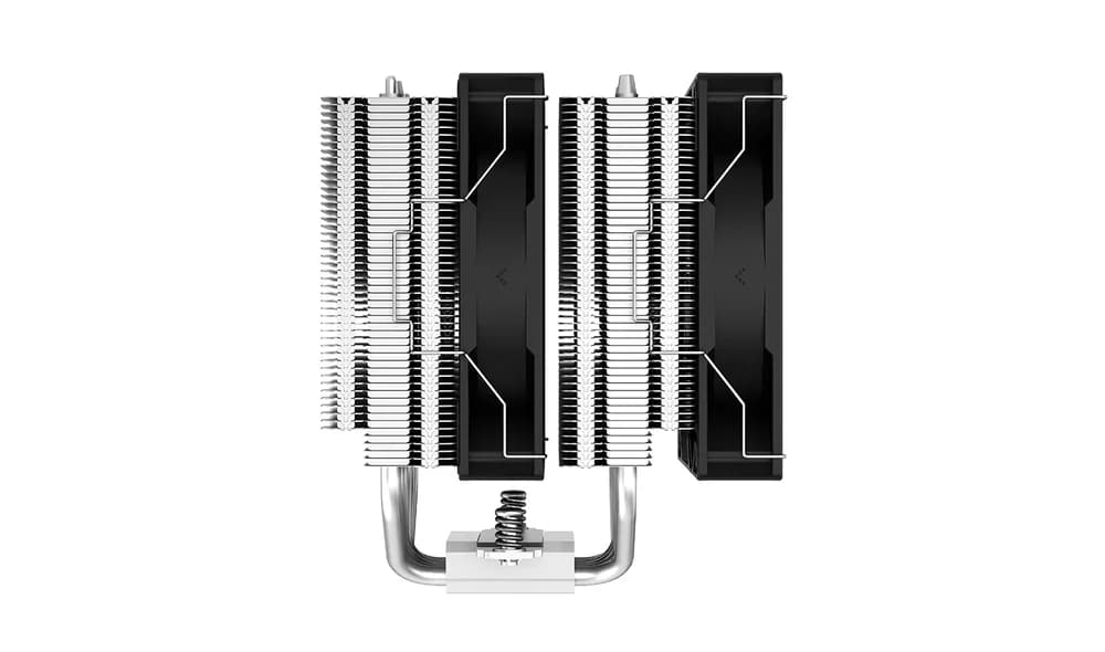 Cooler Deepcool "AG620", compatibil skt. Intel si AMD, racire cu aer, ventilator 120 mm x 2, 1850 rpm, inaltime cooler 157 mm, 6 heatpipe, "R-AG620-BKNNMN-G-1" — miniatură