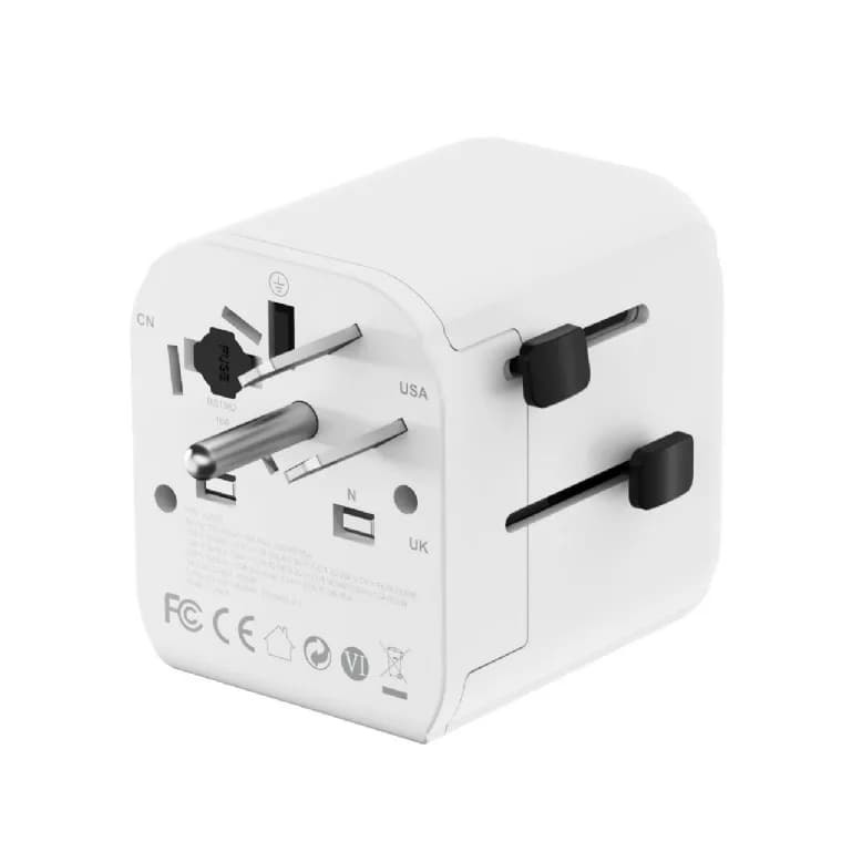 ADAPTOR GEMBIRD, universal, EU la conectori: US/UK/CN/AU, cu impamantare, 1x Schuko, 1x USB Type-C PD 20W, 1x USB-A QC 18W, siguranta 10A, max. 2500W, alb, "TPA-EU1A1C20-01-W" — miniatură