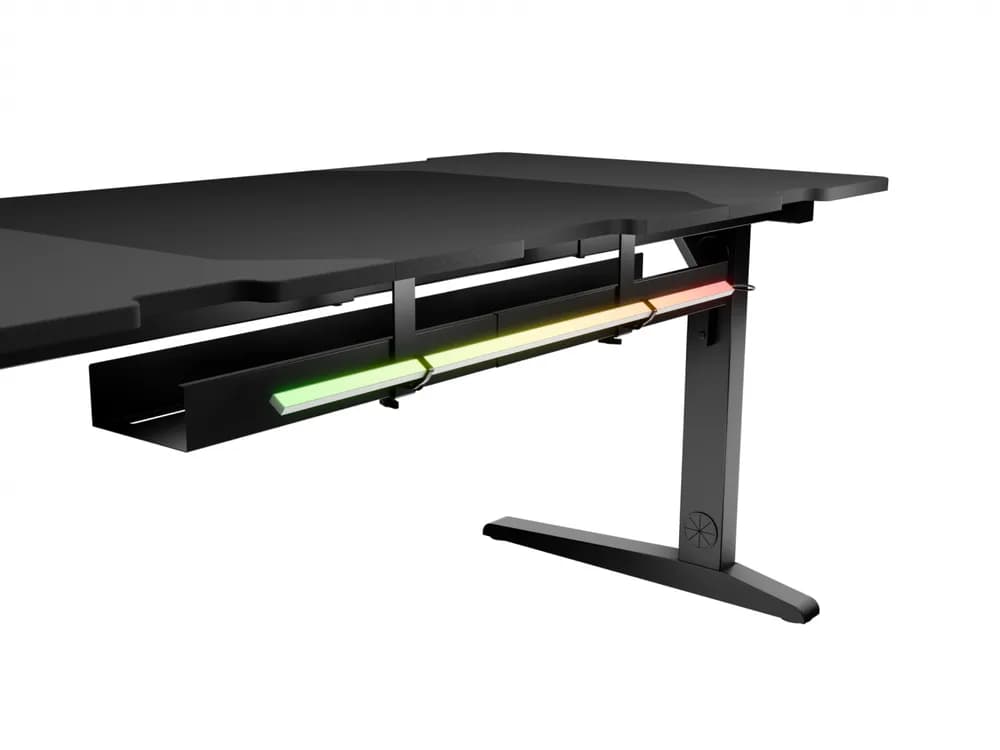 Birou gaming Genesis Holm Modular 160, material lemn/metal, reglabil pe inaltime 70 - 90 cm, iluminare RGB, management cabluri, negru — miniatură