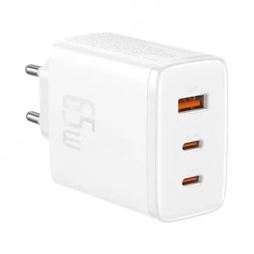 INCARCATOR RETEA Baseus Cube Pro, Quick Charge 65W, 2 x USB Type-C Output 5V/3A, 1 x USB, alb "P10152301213-00" - 6932172641481 — miniatură