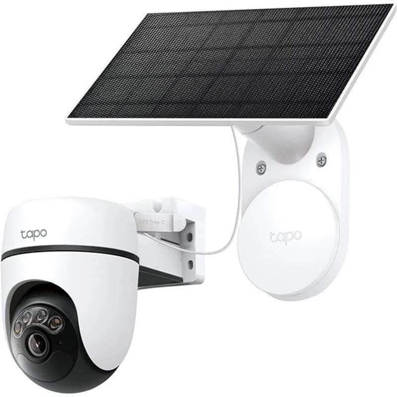 Solar-Powered Pan/Tilt Security Camera Kit SPEC:2K 3MP(2304×1296), 2.4 GHz, 6700mAh rechargeable lithium-ion battery, Solar panel (5.2V, 2.5W) FEATURE: Pan/Tilt, Non-Stop Power, Smart Detection and Notifications (motion, people), Color Night Vision, Sound and Light Alarm, Remote Control, Two-Way
