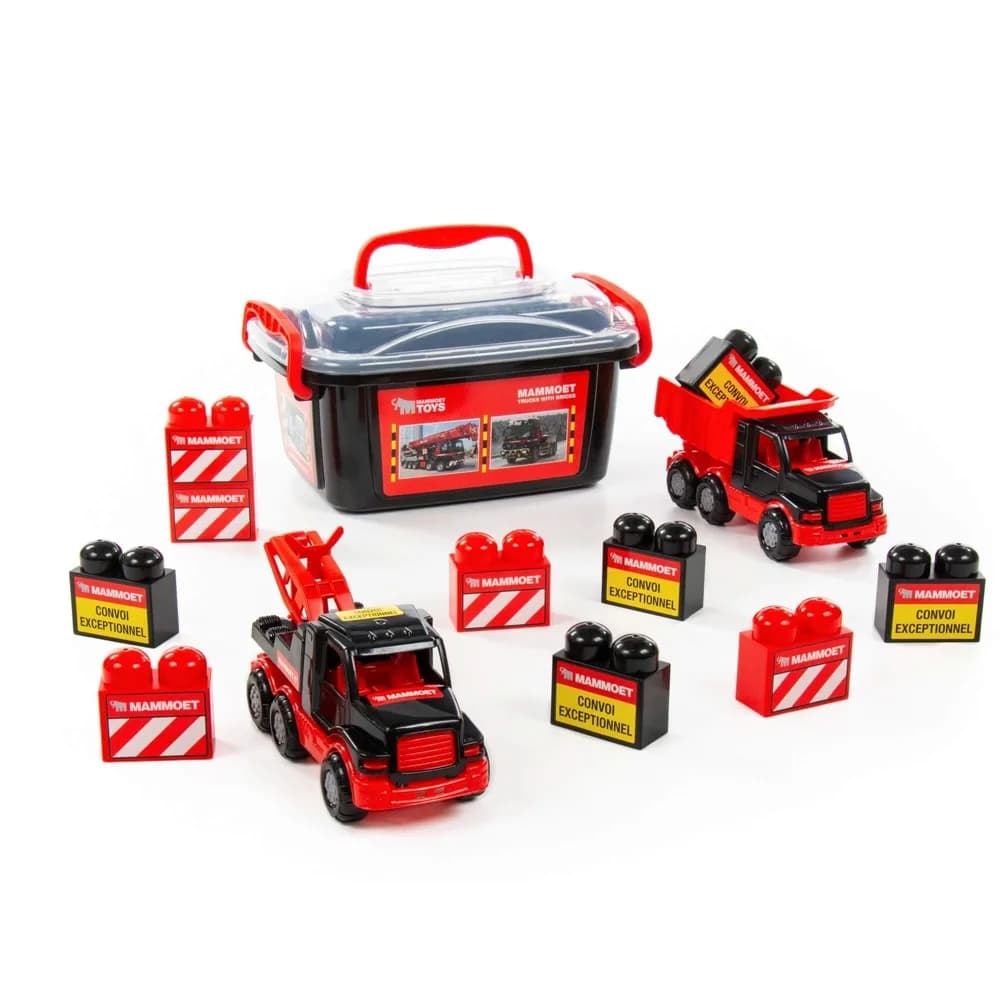 Set masinute si cuburi constructii - Mammoet, 28.5x19.5x15.5 cm, Polesie — miniatură
