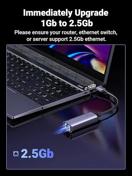ADAPTOR RETEA Ugreen, "CM648" USB 3.0 to 2.5G RJ-45 LAN Adapter, LED, metalic, gri "25051" - 6941876220519 — miniatură