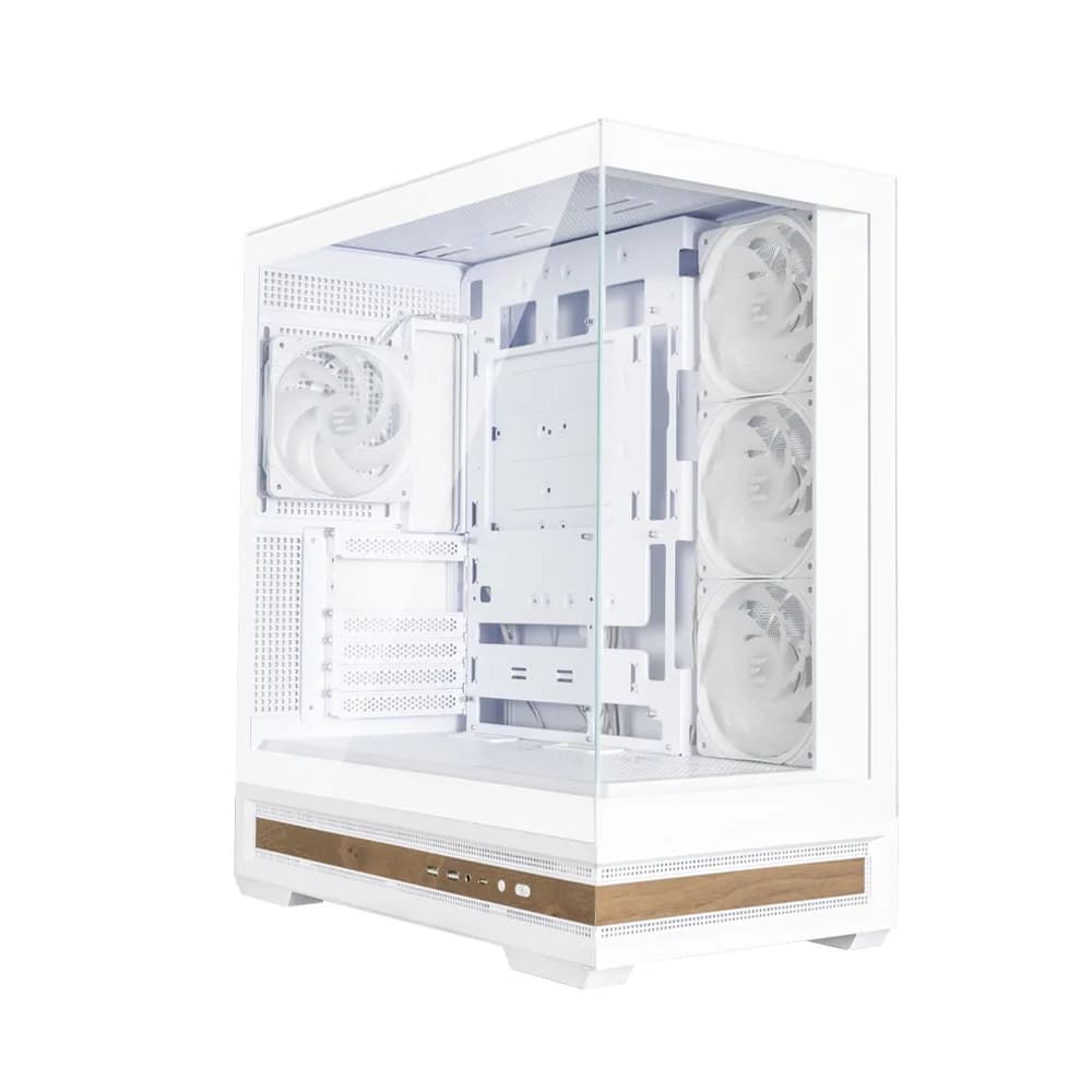 CARCASA Zalman "P40 NAMU", middle tower, gaming, fara sursa, suporta 10xfan, 4xfan inclus, PSU shroud, afisaj electronic, USB Type-C x 1, USB 3.1 gen1 x 2, audio+mic, 7 sloturi expansiune, alb, "P40 NAMU White" — miniatură