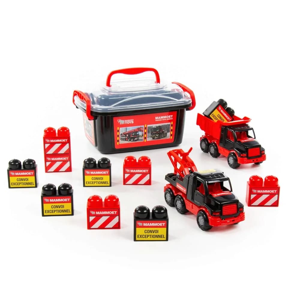 Set masinute si cuburi constructii - Mammoet, 28.5x19.5x15.5 cm, Polesie — miniatură