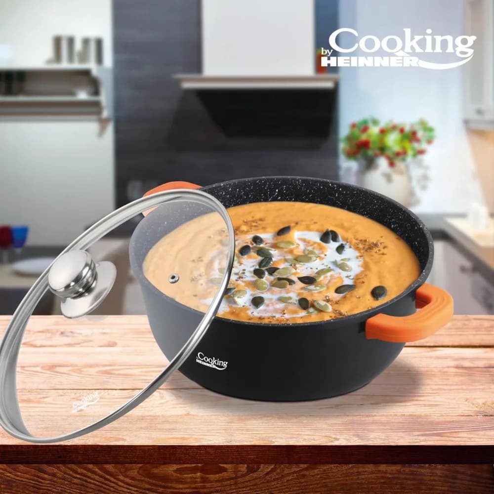 SEMIOALA ALUMINIU TURNAT +CAPAC, 36 CM X 16 CM, 13.5 L, DARK LINE, COOKING BY HEINNER — miniatură