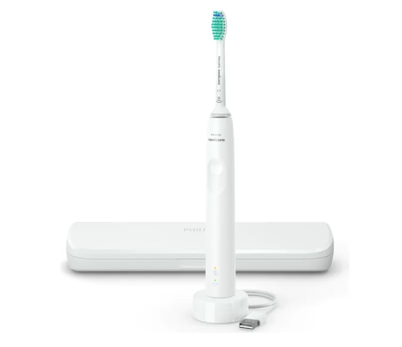 Periuta de dinti sonica electrica PHILIPS Sonicare Seria 3100 HX3673/13, 31000 miscari/minut, 1 mod de curatare, Senzor presiune, Functia BrushSync, 1 cap de periere, Toc de transport, Alb, L x A x I (mm) 63x139x220 — miniatură
