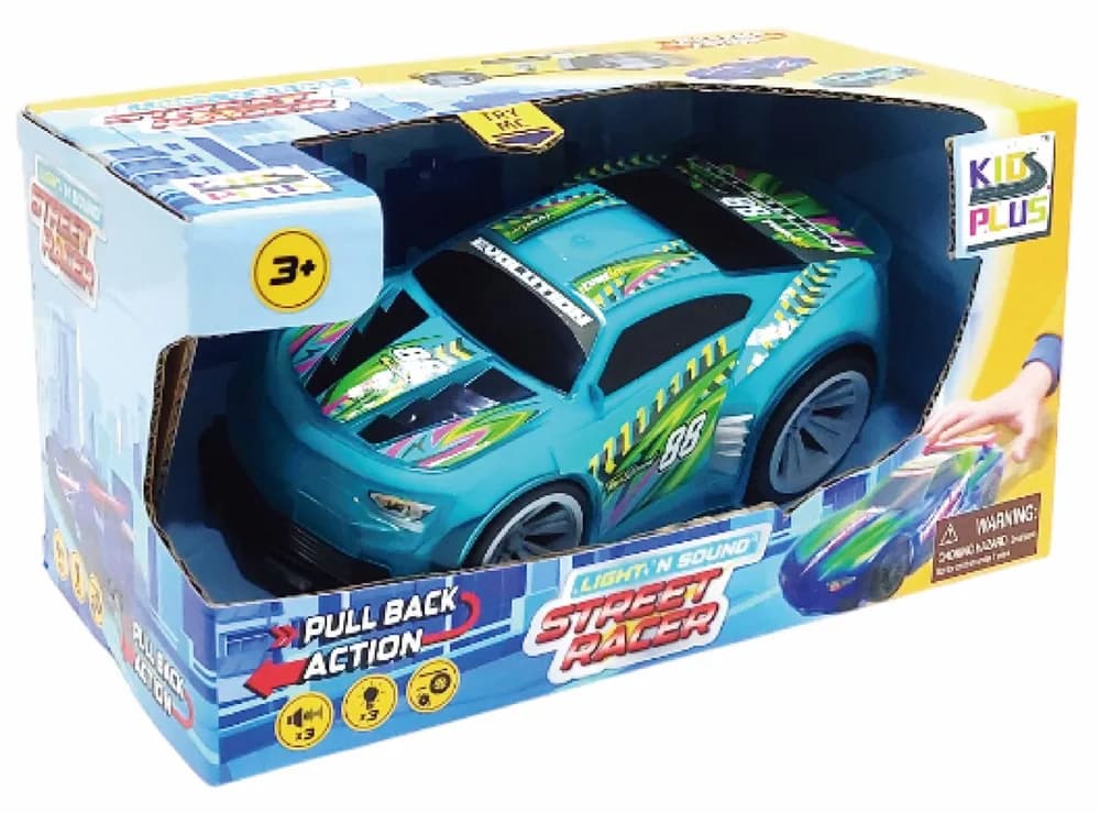 MASINUTA CU LUMINI, SUNETE SI SISTEM PULLBACK RACER, SCARA 1/24, DIVERSE CULORI- ALBASTRU, VERDE SI ROZ — miniatură