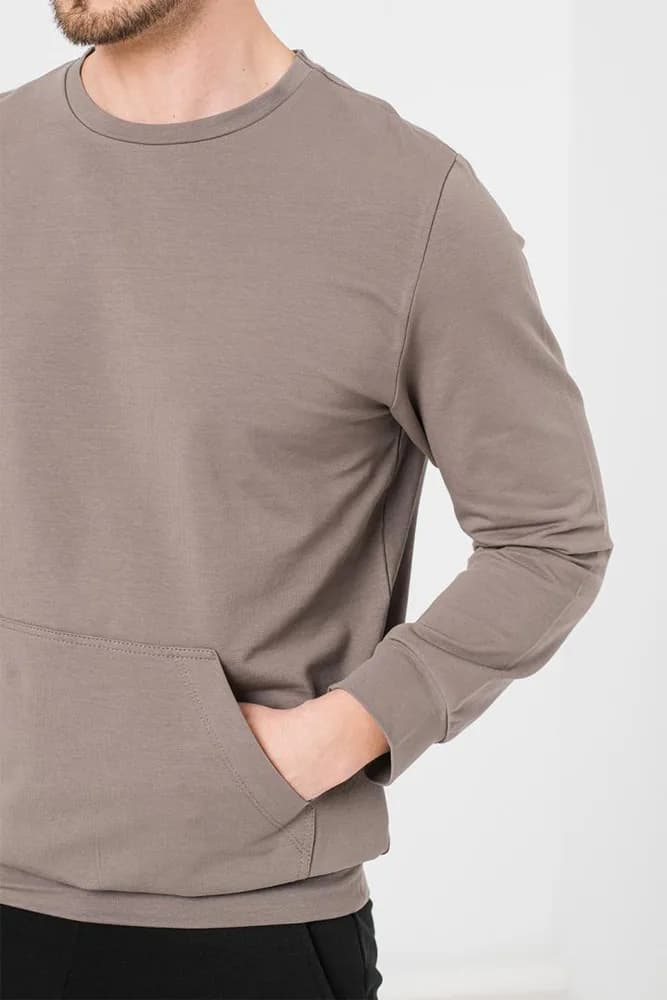 BLUZA COTON CASUAL BARBATI TAUPE-M — miniatură