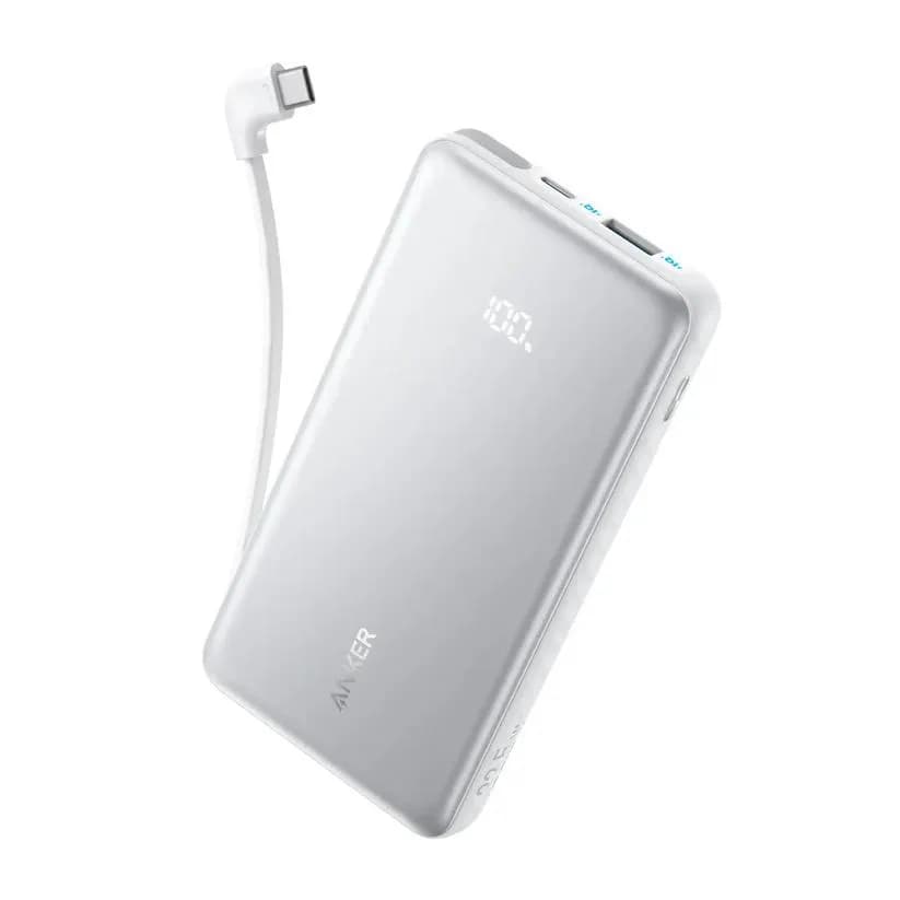 POWER BANK Anker 10.000 mAh, 22.5W Fast charge, 1 x USB-C, 1 x USB-A, afisaj electronic, cablu USB-C inclus, 229, alb, "A110DH21" - 194644276560