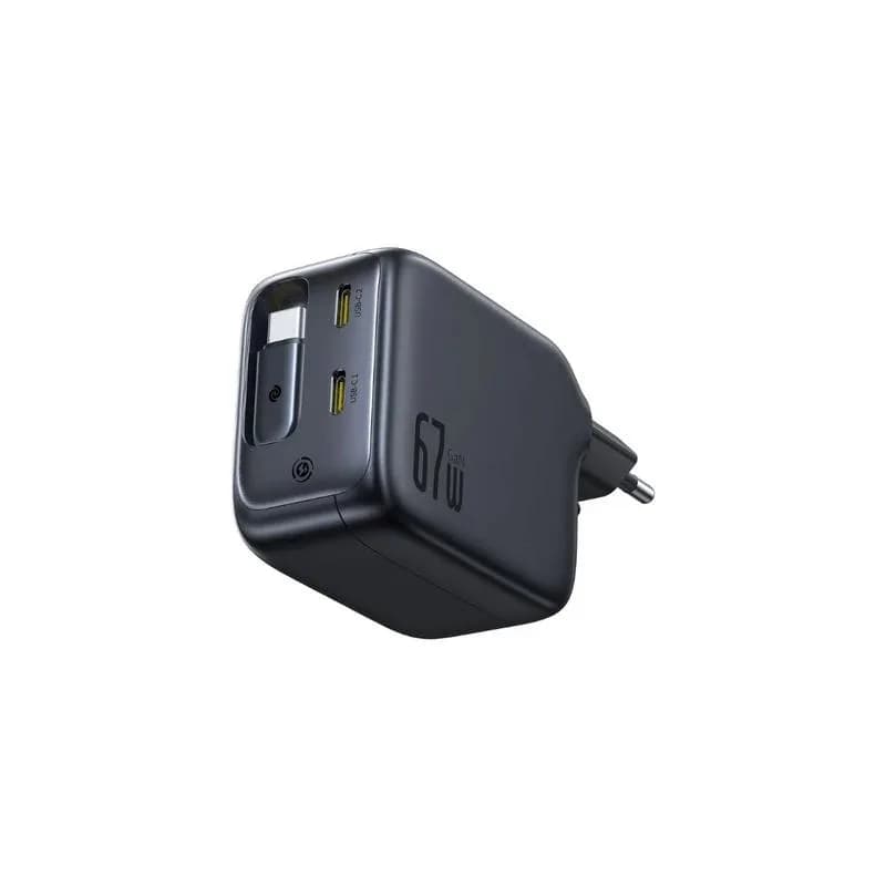 INCARCATOR retea Baseus EnerCore CJ11, Quick Charge 67W, 2 x USB Type-C, cablu USB Type-C retractabil integrat, negru "E0121E00" - 6932172696498 — miniatură