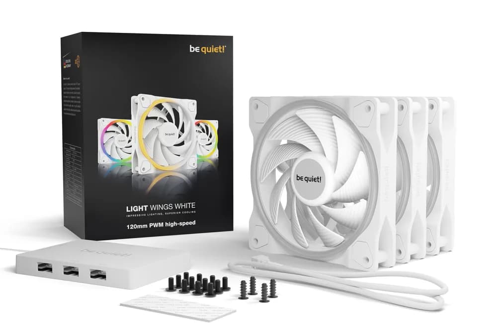 Set 3 ventilatoare be quiet! "LIGHT WINGS White"120mm 2500 rpm, Rifle bearing, 4-pin PWM, ARGB LED, "BL101" — miniatură