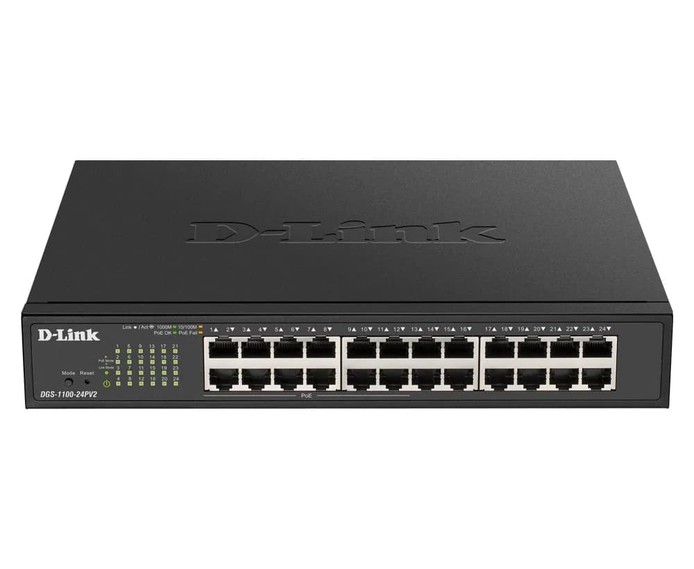 SWITCH PoE D-LINK Smart 24 porturi Gigabit (12 PoE), IEEE 802.3af/at, carcasa metalica, rackabil, "DGS-1100-24PV2"