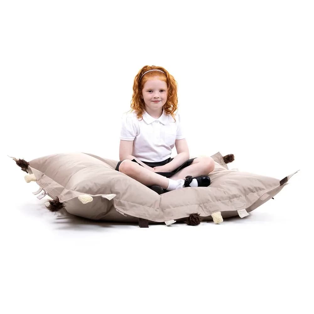 Pernă de podea puf senzorială cu etichete tactile, naturală – 100cm x 125cm — miniatură