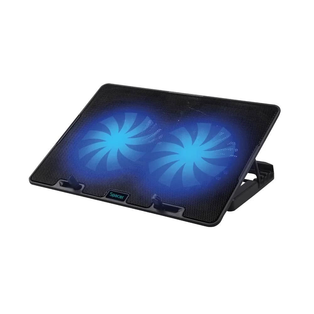 Stand/Cooler notebook Spacer Gaming 2F, pana la 17 inch, 2 ventilatoare, negru