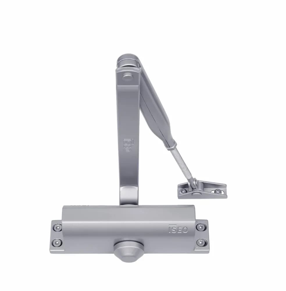 AMORTIZOR HIDRAULIC DE USA ISEO ARGINTIU 37L100003; Forță de inchidere: EN 2/3/4 selectabila pentru usi cu latimea de până la 1.100 mm (forta fixa EN 3 în configurație cu brațe paralele pentru uși cu lățimea de până la 950 mm); Dimensiune selectabila prin modificarea pozitiei corpului fata de