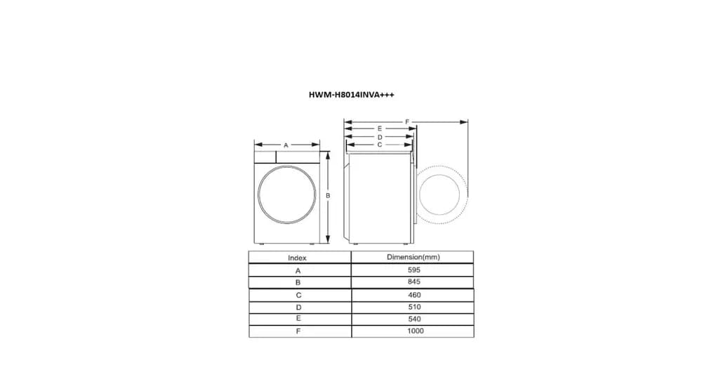 Masina de spalat rufe HEINNER HWM-H8014INVA+++, 8 kg, 1400 rpm, Clasa: A, Alb — miniatură